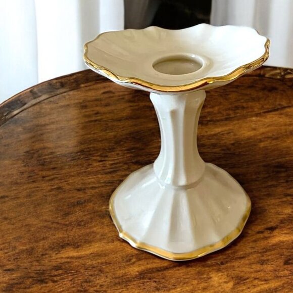 Set-2 Lenox Symphony Candle Holders Ivory China w/Gold Trim 1980's Made in USA - Picture 3 of 11